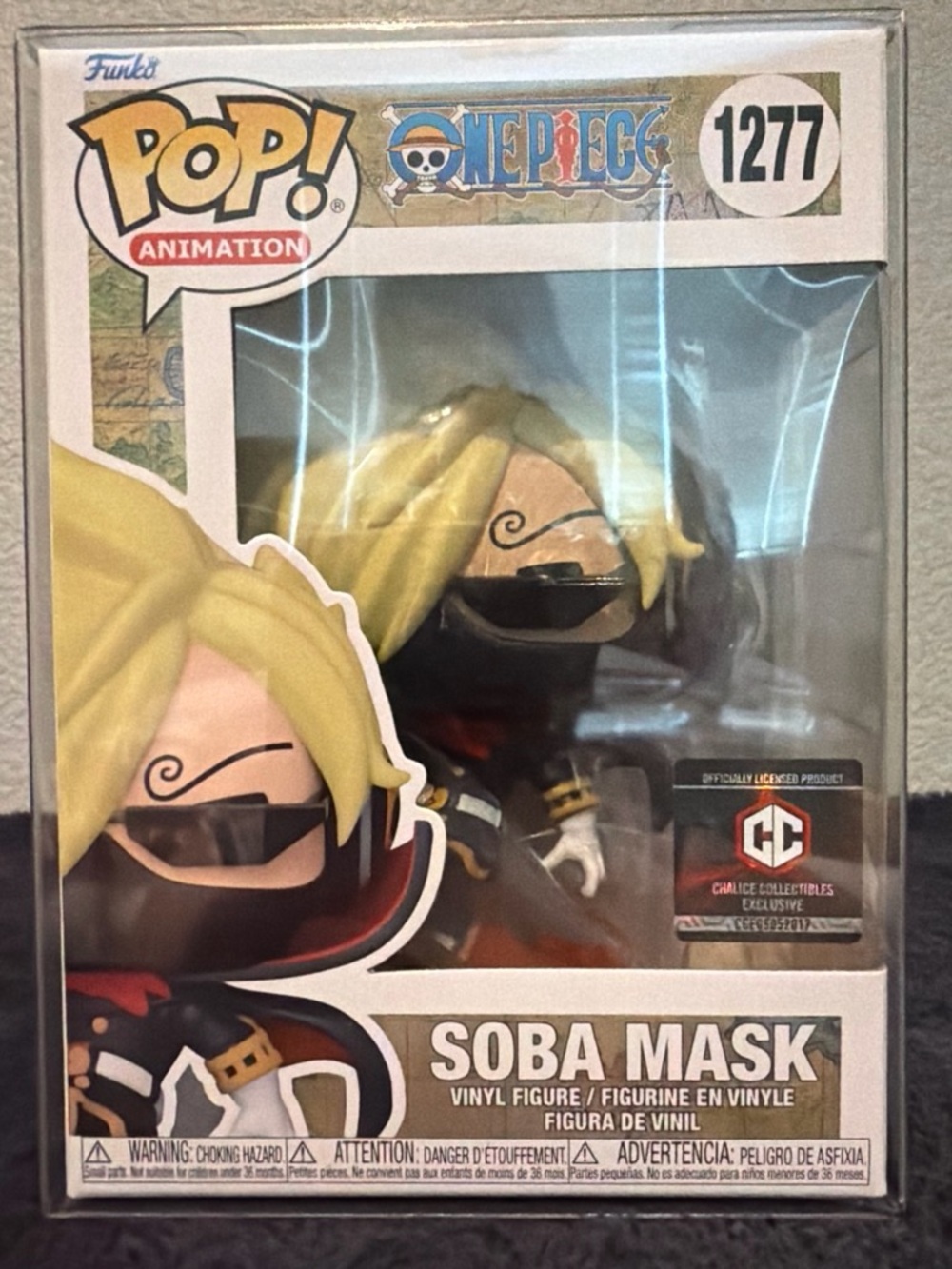 Funko/“One Piece” Soba Mask Blonde Hair Black Outfit. Plastic case included.